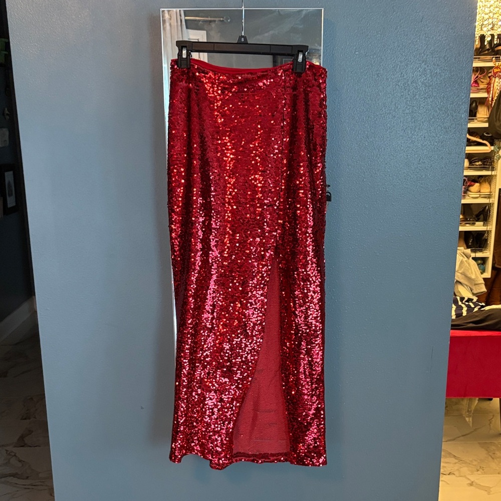 Gianni Bini Red Sequin Pencil Skirt